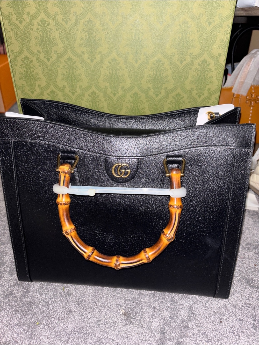 Gucci Diana Medium Black Leather Satchel with Bamboo Top Handles